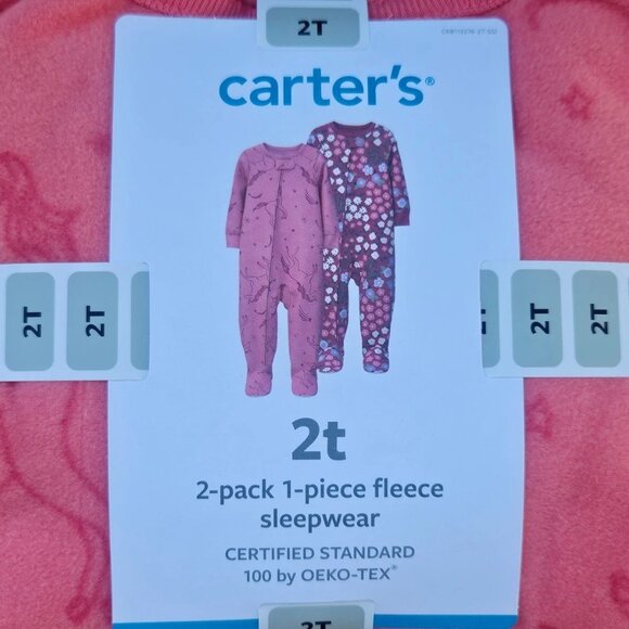 Carters 2 Pack Fleece Sleep Wear I Peice Sleepwear Pink Size 2T NWT - Picture 5 of 11